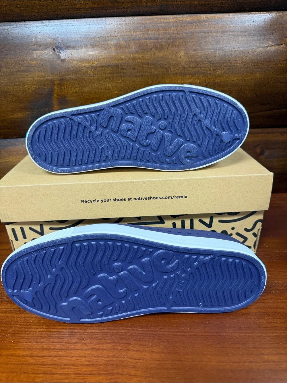 Kids NATIVE Jefferson Slip-On Sneakers in Navy with White Toe